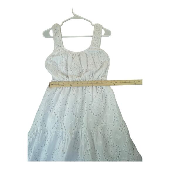 Lungo L'arno Dress Womens Medium Ruffle Hem‎ Cotton Eyelet Midi Sun Cottagecore - Picture 10 of 14